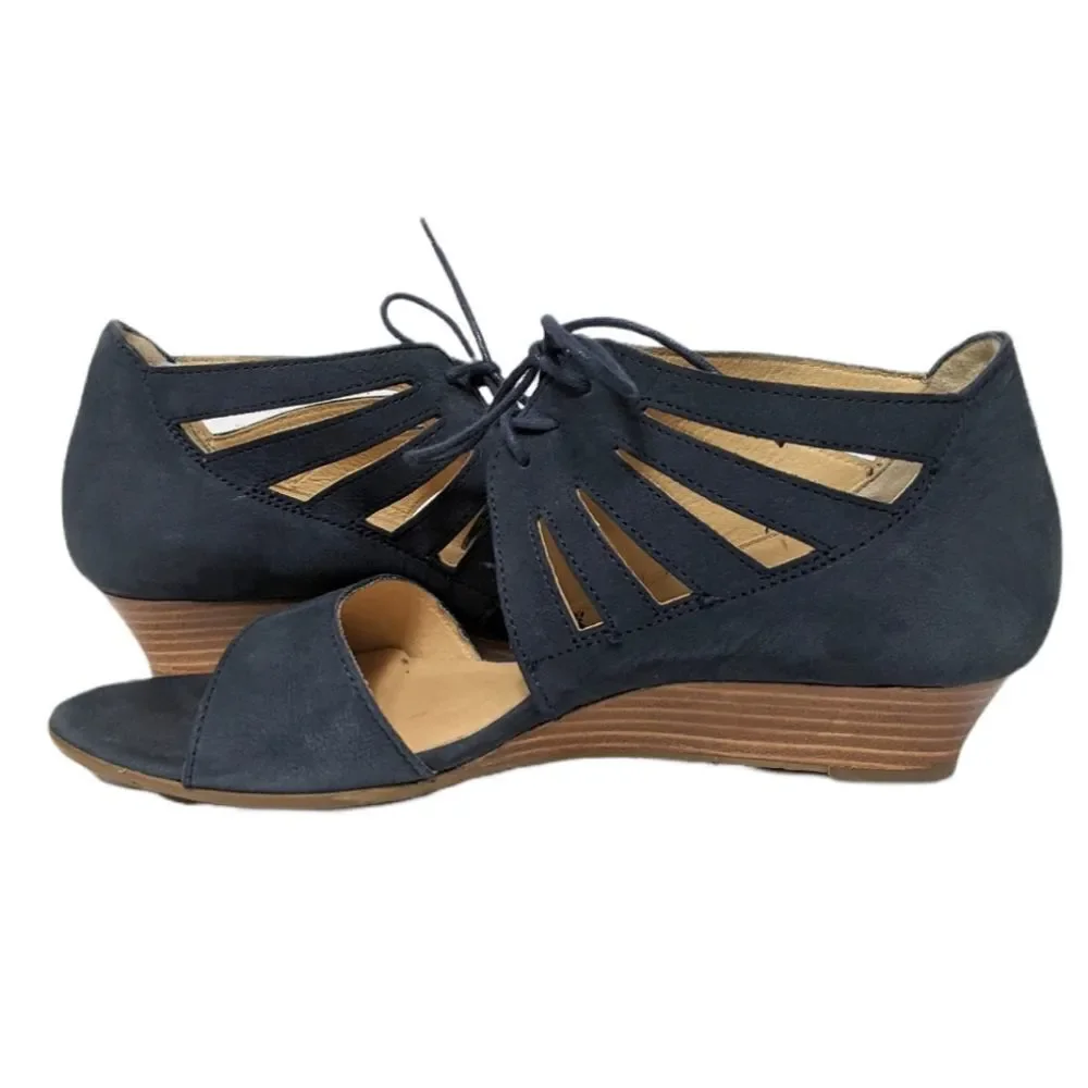 PAUL GREEN Suede Cutout Wedge Lace-Up Shoes 7.5
